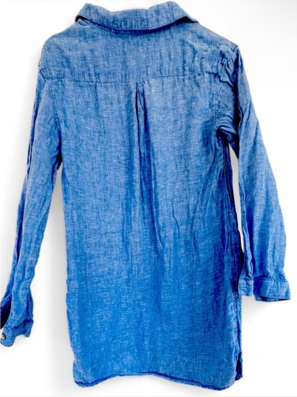 Artisan Blue Washed Linen Tunic Dress Cover Up Coastal Resort Minimalist Fashion - Picture 8 of 8